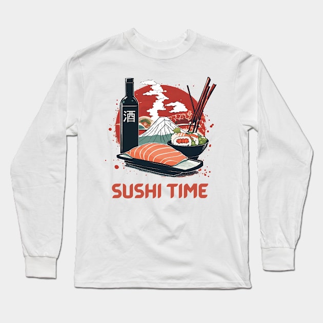 Sushi Time! - Men's and Women's Japanese Sushi and Sake Long Sleeve T-Shirt by CP6Design